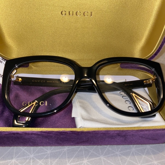 GUCCI SQUARE Eyeglasses For Women | GG0470O-001 BLACK BLACK / TRANSPARENT SHINY - Picture 1 of 2